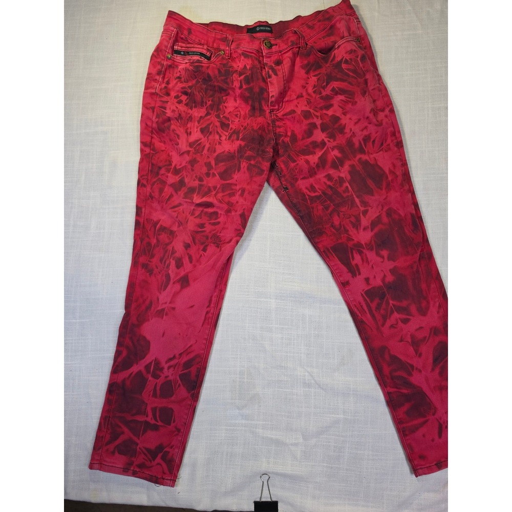 Fried Denim Mens Red Black Tie Dye Slim Fit Jeans 38x32 Streetwear One of a Kind